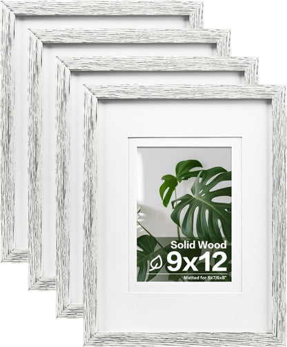 Egofine 8x10 Picture Frames Set of 4, Made of Solid Wood Covered by Plexiglass 4x6 and 5x7 with Mat or 8x10 without Mat, for Table Top Display and Wall Mounting Photo Frame Black
