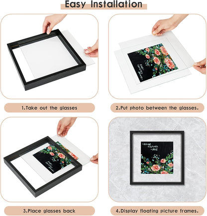 MUYE 11x14 Floating Frame Set of 2,Double Glass Rustic Frame,Display Any Size Photo up to 11x14,Wall Mount or Tabletop Standing,Natural