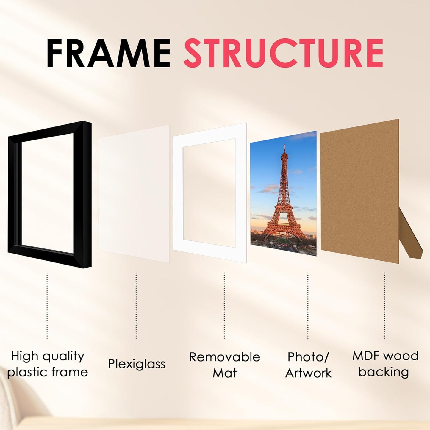 FIXSMITH 10 Pack Picture Frames Collage Wall Decor for Mounting or Tabletop Display, Gallery Wall Frame Set with Two 8x10 Black Frames, Four 5x7 Frames and Four 4x6 Frames, Multi-Pack Photo Frame Set