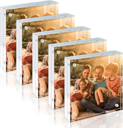Egofine 4x6 Acrylic Frames 6 Pack, 20mm Thicker Frameless Clear Picture Frames, Double Sided Magnetic Picture Frames, Free Standing Desktop Display