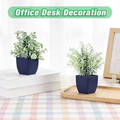 4pcs Fake Small Plants, Artificial Greenery Potted Plant for Home Office Decor, Small Faux Gray Grass Eucalyptus for Bathroom Plants Decoration, Mini Plant Potted Table Shelf Decoration