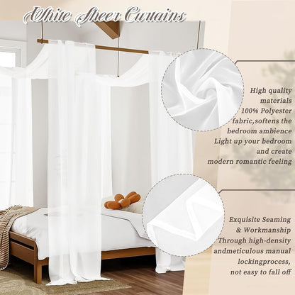 Showgeous 1 Panel White Window Scarf Valance Sheer Curtain Scarf 55" x 216" Extra Long Topper Window Treatment Swag Curtain Drapes for Wedding Canopy Bed Curtains Scarves for Party Ceremony Home Decor