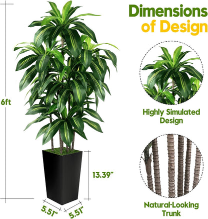 Artificial Dracaena Tree Indoor, 5FT Tall Fake Tree with White Tall Planter, Artificial Tree Fake Yucca Potted Tree for Home Office Living Room Decor, Tall Artificial Plant for Housewarming