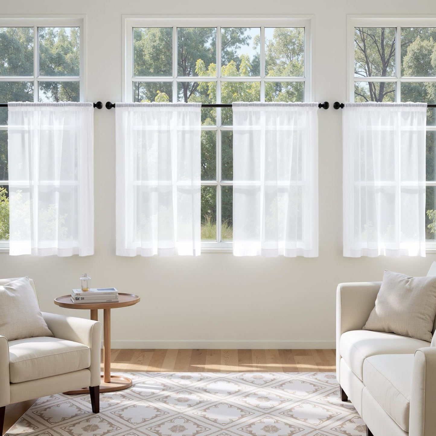 MIULEE White Sheer Curtains 84 Inches Long, 4 Panels Set, Light Filtering Rod Pocket Voile Drapes for Living Room and Bedroom, Airy Soft Fabric Window Treatments, 42 x 84 Inches