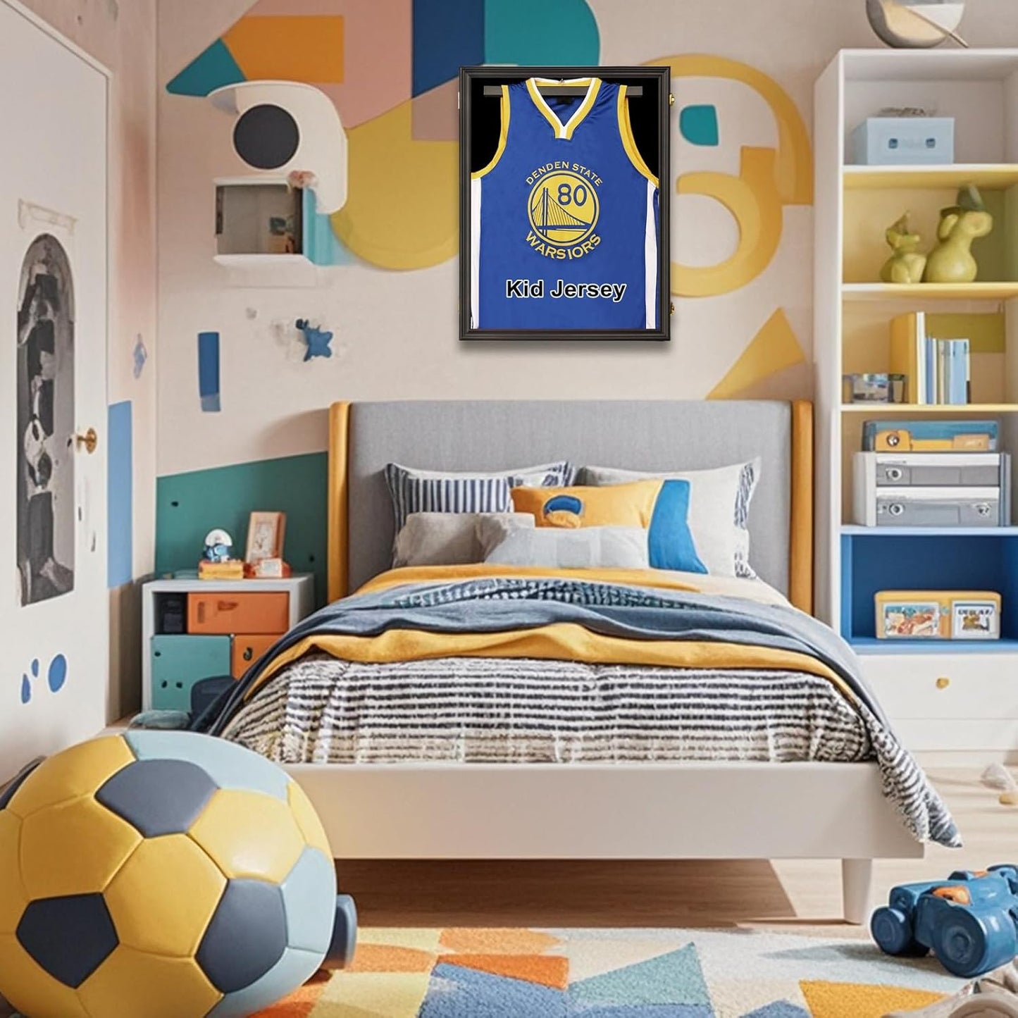 Large Lockable Jersey Frame Display Case Wall Mount, T-Shirt Shadow Box with Clear UV-Protective Acrylic, Hangers Linen Backing for Football, Basketball, Baseball