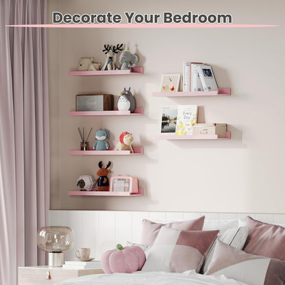 upsimples 6 Pack Wooden Floating Shelves, Wall Storage Decor Shelf for Bathroom, Bedroom, Living Room, Kitchen, Office and Laundry Room, Wall Mounted Display Hanging Shelf, Brown