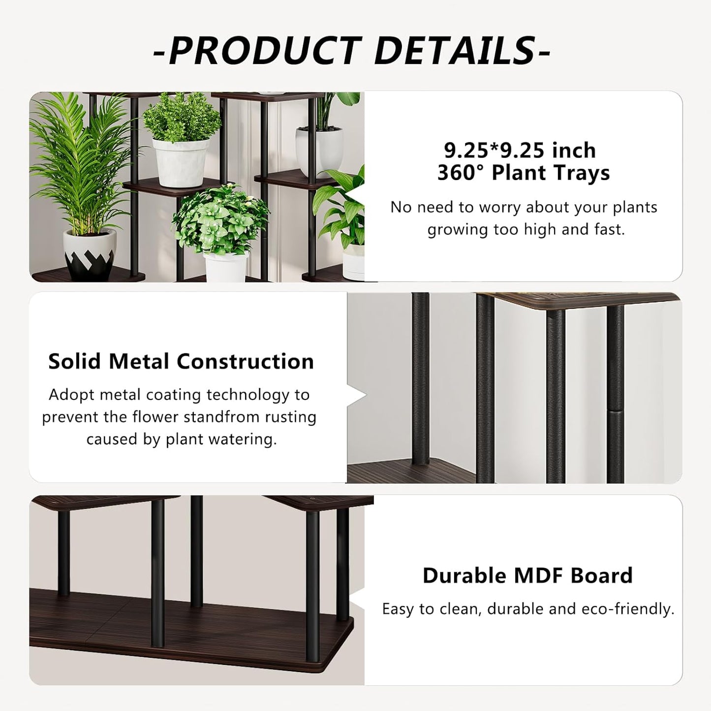 AZERPIAN Plant Stand 5 Tier Indoor Metal Flower Shelf for Multiple Plants Corner Tall Flower Holders for Patio Garden Living Room Balcony Bedroom, Black (5 Tier-Black)
