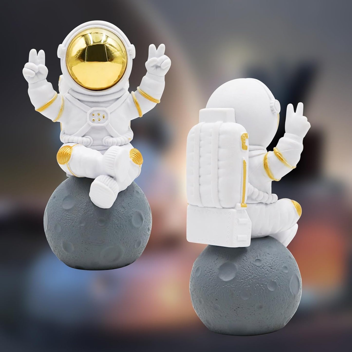 Astronaut Statue Decor, Resin Spaceman Figurine Decorations, Cute Mini Space Figure Ornament, Abstract Aesthetic Decorative Sculpture for Home Office Desk Shelf Tabletop - 2.9 Inch