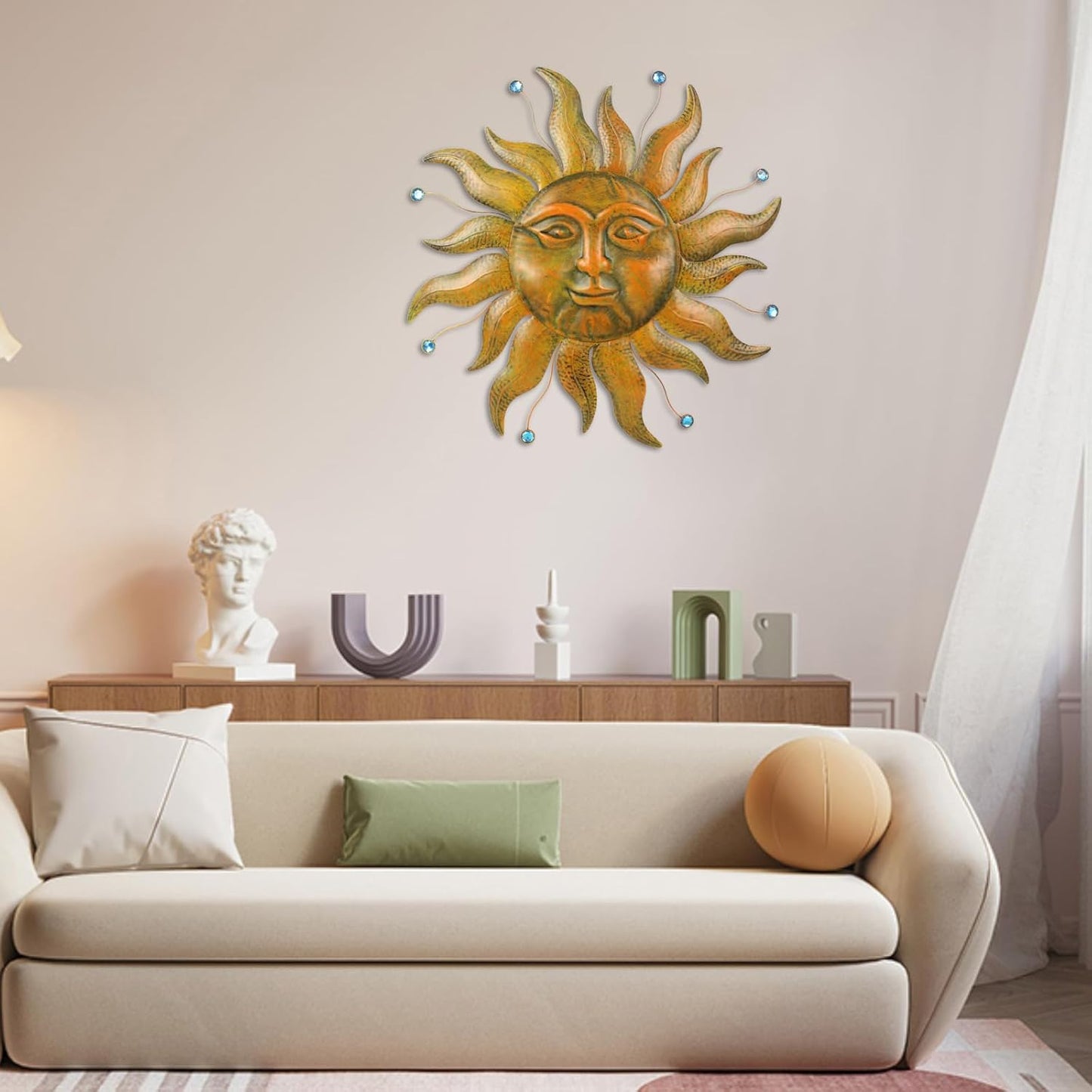 Large Metal Sun Wall Decor Outdoor, 27 Inch Sun and Moon Decor Metal Wall Art, 3D Sun Wall Decor for Patio Garden Yard Fence Bedroom Living Room Decoration