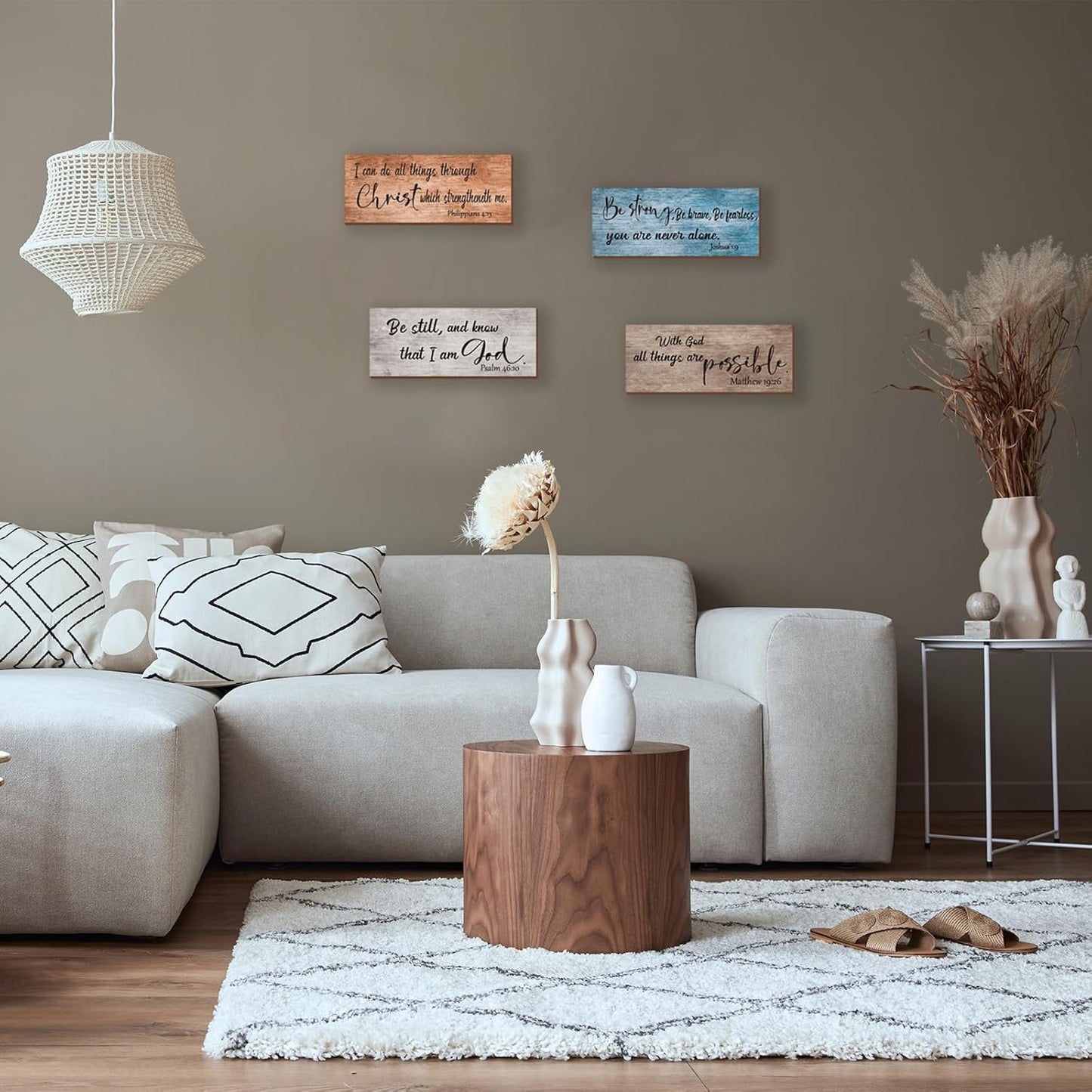 ZONWUTHY 4 Pieces Bible Verses Wall Decor Rustic Wooden Christian Signs Farmhouse Religious Decor for Home Motivational Prayer Wall Art for Living Room Office Bedroom Bathroom(Farmhouse,10x4)