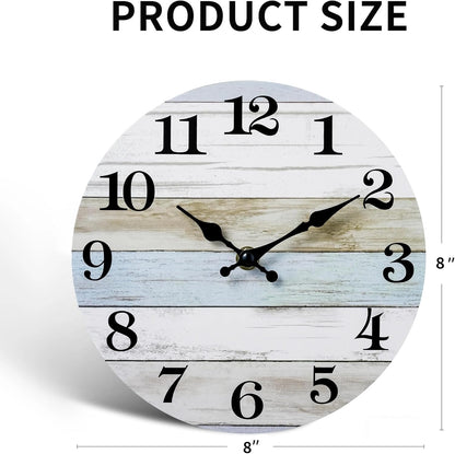 Wall Clock, Rustic Wall Clocks Battery Operated Silent Non Ticking, Country Round Wooden Clocks Farmhous Wall Decorative for Kitchen, Bathroom, Living Room (Gray 8 Inch)