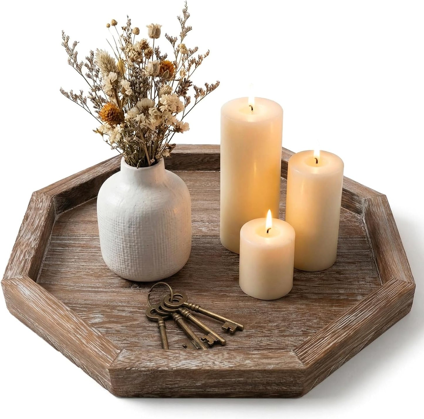 Round Decorative Tray for Coffee Dining Table Countertop Small Wooden Serving Trays Farmhouse Kitchen Home Living Room Decor and Bathroom Accessories Tray Black Rustic Wood Candle Centerpiece Trays