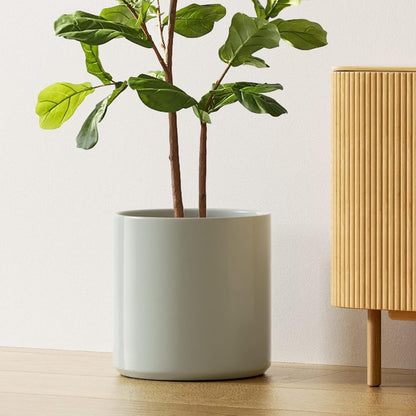 LE TAUCI 12 Inch Pot for Plants, Ceramic Planters for Indoor Plants, Mid-Century Modern Cylinder Flower Pots with Drainage Hole, Fits Fiddle Leaf Fig & Monstera, Home Decor, White