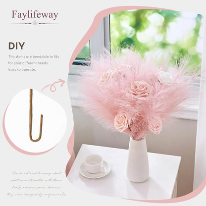 50pcs Pampas Grass 17in for Living Room Decor, Blush Pink Pampas Grass Decor, Fluffy Pink Flowers for Home Birthday Bathroom Baby Shower Wall Bow Decor(Blush & Cream & Pink)