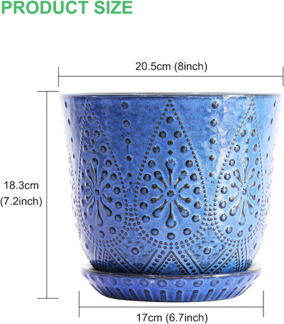Gepege 6 Inch Beaded Ceramic Planter Set of 2 with Drainage Hole and Saucer for Plants, Indoor-Outdoor Large Round Succulent Orchid Flower Pot (Smoked Gray, Inner-pots not Larger Than 5 Inch)
