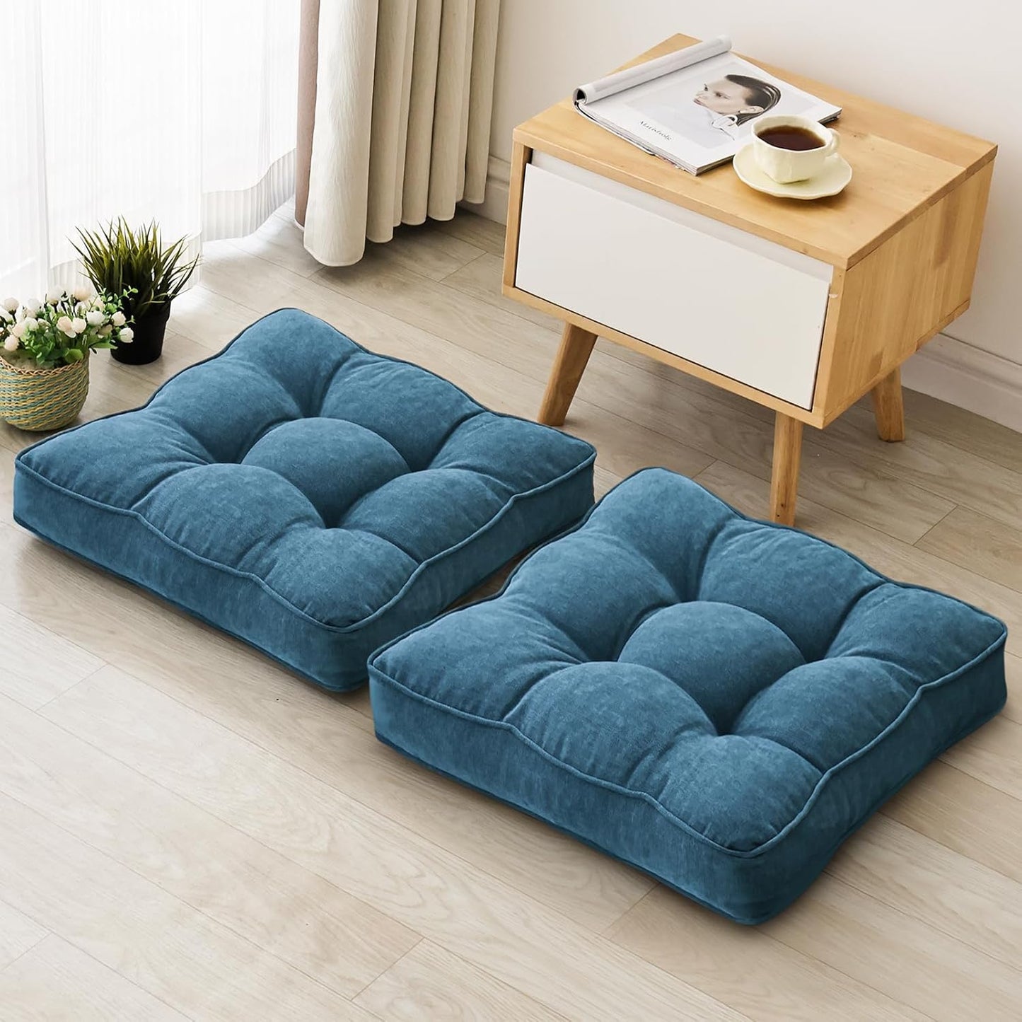 1 MIDDLE ONE Floor Pillow Set of 2, Memory Foam Floor Cushions for Adults, Large Meditation Pillow for Sitting, 22 x 22 Inches (Square | Grey)
