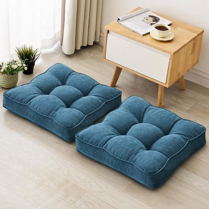 1 MIDDLE ONE Floor Pillow Set of 2, Memory Foam Floor Cushions for Adults, Large Meditation Pillow for Sitting, 22 x 22 Inches (Square | Grey)