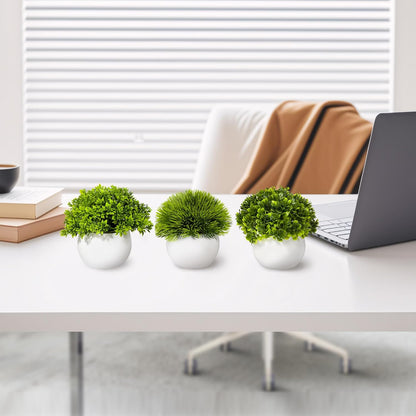 Grand Verde Artificial Potted Plants Mini Faux Greenery in Small White Pots for Home Decor Indoor Office Table, 3-Pack