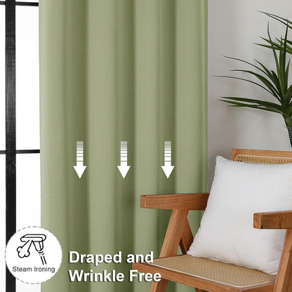 Simplebrand Ava Sage Green Blackout Curtains for Bedroom 63 Inch Length 2 Panels Set, Solid Thermal Insulated Energy Saving Rod Pocket Window Treatment Curtains Blackout Drapes, W40 x L63 Inch, Sage - Colors A