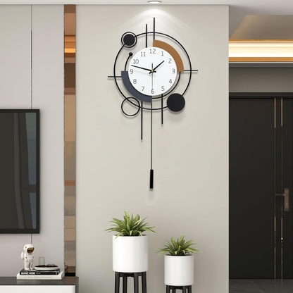 Decorative Wall Clock for Living Room Decor Large Modern Wall Clocks with Pendulum Battery Operated for Bedroom Office Kitchen Home Small Black Silent Wall Clock Non Ticking 11.8*22.4 Inch