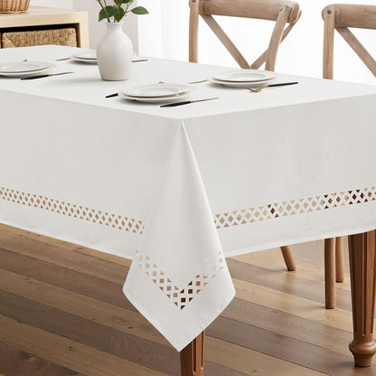 MIULEE Beige Rectangle Linen Polyester Tablecloth with Decorative Cutouts Spring Waterproof Stain Resistant & Shrink-Proof Table Cloth 52x70 inch Farmhouse Style for Dining Wedding and Outdoor