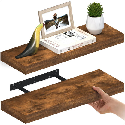 Ballucci Floating Shelves for Wall, 48" Wood Wall Shelf Set of 2, with Invisible Brackets for Bathroom, Living Room, Bedroom, Kitchen, Nursery, 8" Deep, Black