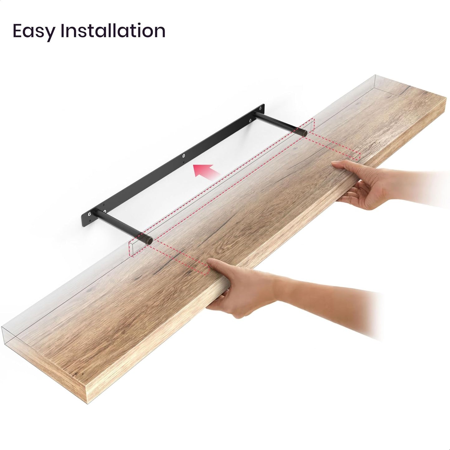 Ballucci Floating Shelves for Wall, 48" Wood Wall Shelf Set of 2, with Invisible Brackets for Bathroom, Living Room, Bedroom, Kitchen, Nursery, 8" Deep, Black