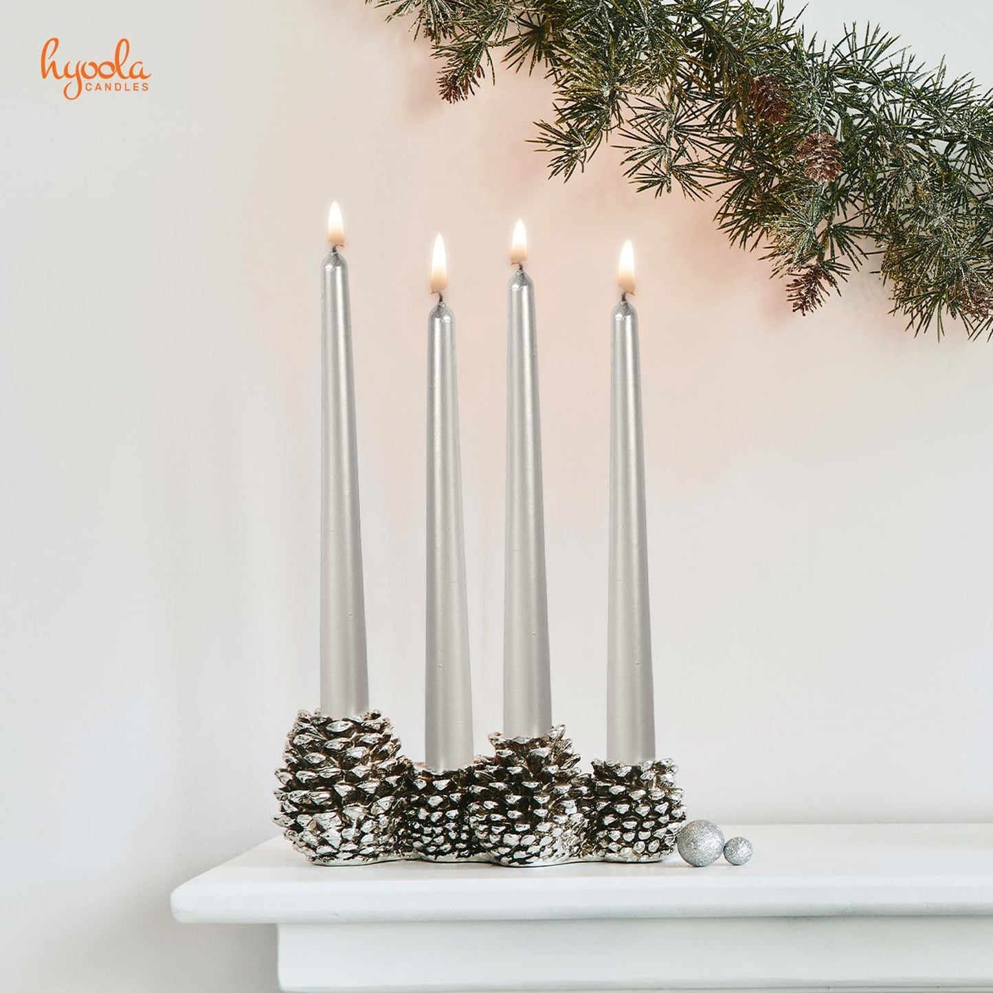 Hyoola Tall Taper Candles - 10 Inch Metallic Gold Unscented Dripless Taper Candles - 8 Hour Burn Time - 4 Pack