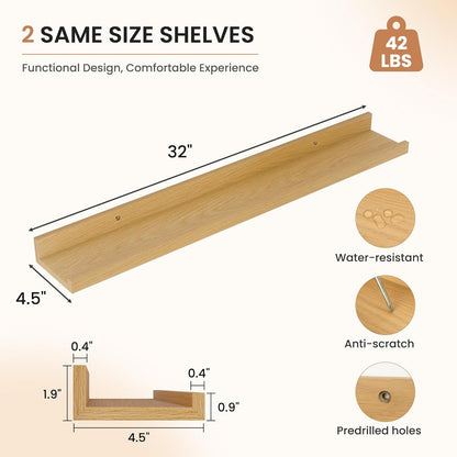 Dreamland Picture Ledge Shelf for Wall, Floating Shelves Set of 2, 48 Inch Long Floating Shelves with Lip for Living Room, Bedroom, Bathroom, Kitchen, White