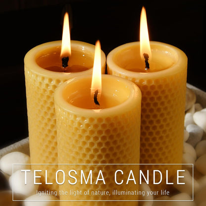 Pure Natural Beeswax Pillar Candles Bulk - Pack of 6 - Honeycomb Surface, No Scent- for Emergency/Prayer/Relax (2inch Diameter, 4 inch Tall - Off White)