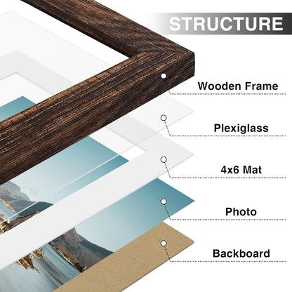 Vittanly 8x10 Picture Frames Set of 9, Shatter Resistant Plexiglass, Display 5x7 Pictures with Mat or 8x10 without Mat, Photo Frames for Wall or Tabletop, Engineered Wood, Black - Colors A