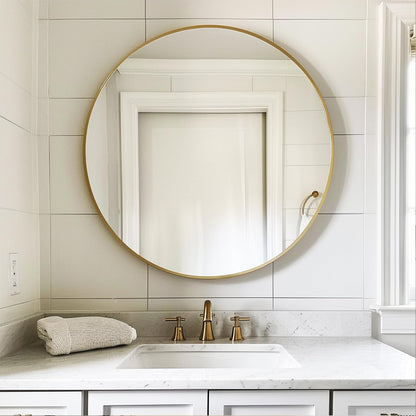 Sunniry Black Round Mirror, Round Mirror 24 inch, Black Circle Mirrors Matte Metal Frame, Wall Mounted Mirrors for Living Room, Bathroom, Wall, Entryway.