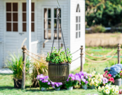 Melphoe 2 Pack Self Watering Hanging Planters Indoor Flower Pots, 6.5 Inch Outdoor Hanging Basket, Plant Hanger with 3Hooks Drainage Holes for Garden Home (Emerald)
