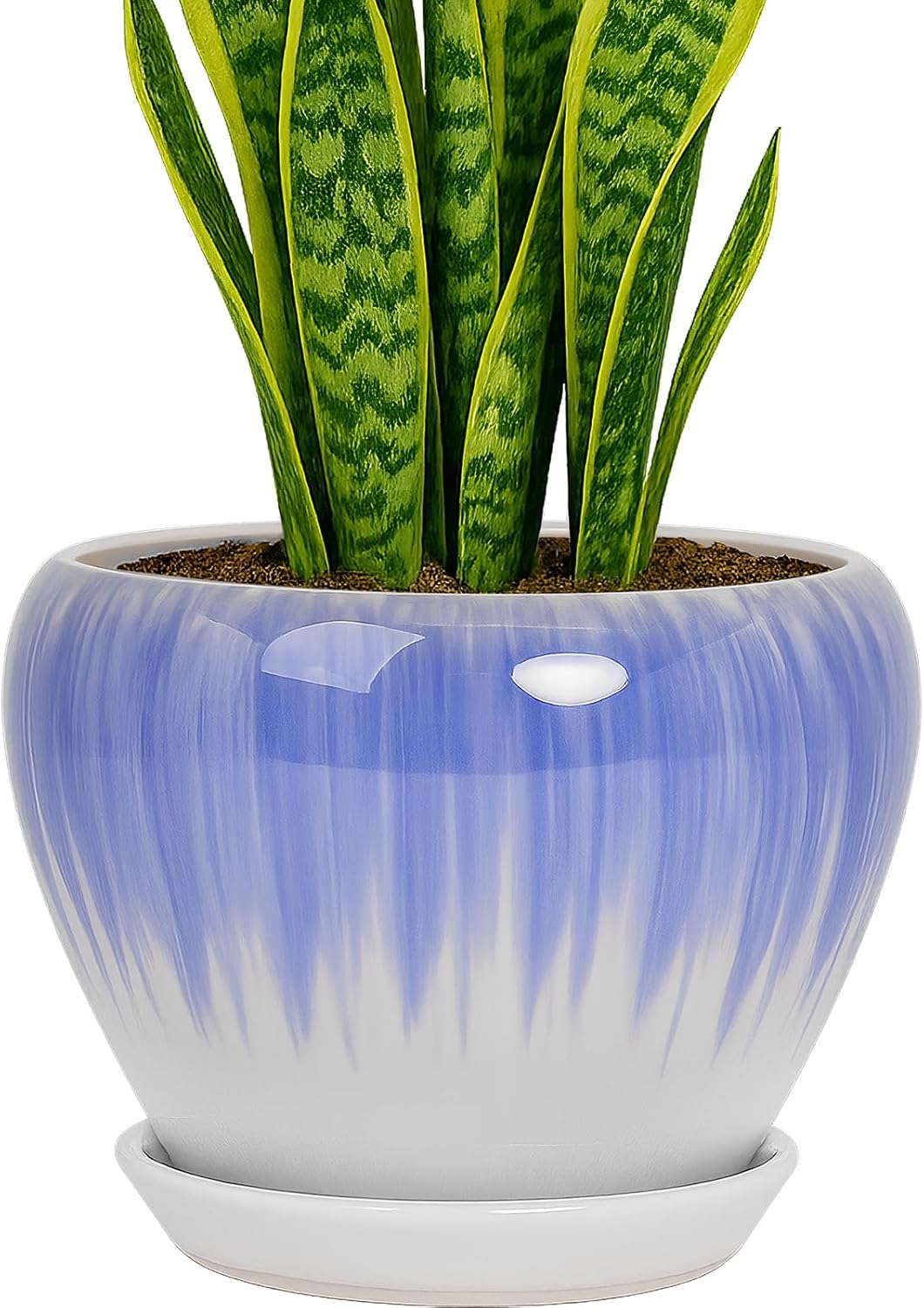Deep Dream 6 Inch Plant Pots- Ceramic Planter Pot with Drainage Hole and Saucer, Round Flower Pot for Indoor Outdoor Succulent, Snake Plants and Cactus, Blue