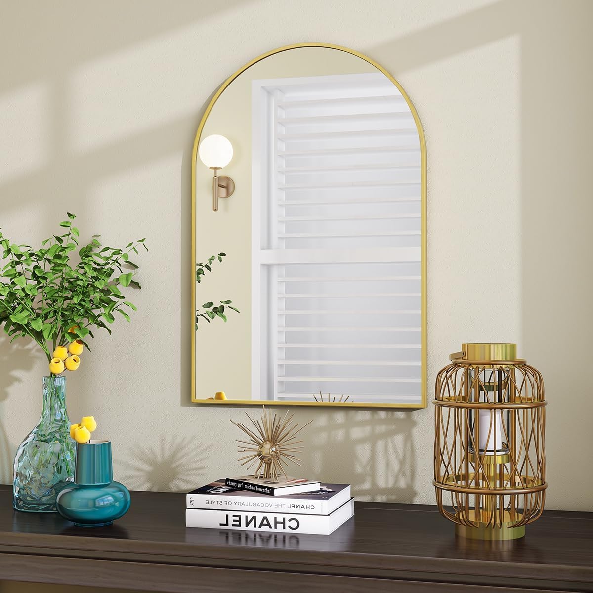 VooBang Arched Wall Mirror, 24 x 36 inch Arch Bathroom Mirror, Wall Mounted Vanity Mirror with Arch Metal Frame, Modern Bathroom Vanity Mirror for Bedroom, Living Room, Hanging or Leaning, Black