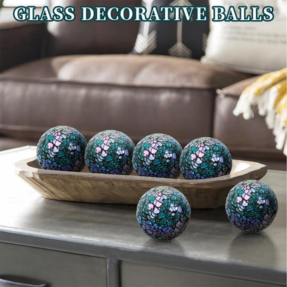 Kesywale 6PCS Decorative Balls Set 2.4 Inches/ 6cm Small Mosaic Spheres Glass Orbs Decorative Balls for Centerpiece Bowls Vases Fillers Dining Coffee Table Wedding Party Decor (Black)