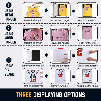 Jersey Wooden Frame Display Case -Shadow Box with 98% UV Protection Acrylic and Hanger for L or XL Baseball Basketball Football Hockey Sport Shirt and Uniform Gifts for Men (Black, 1 Pack)