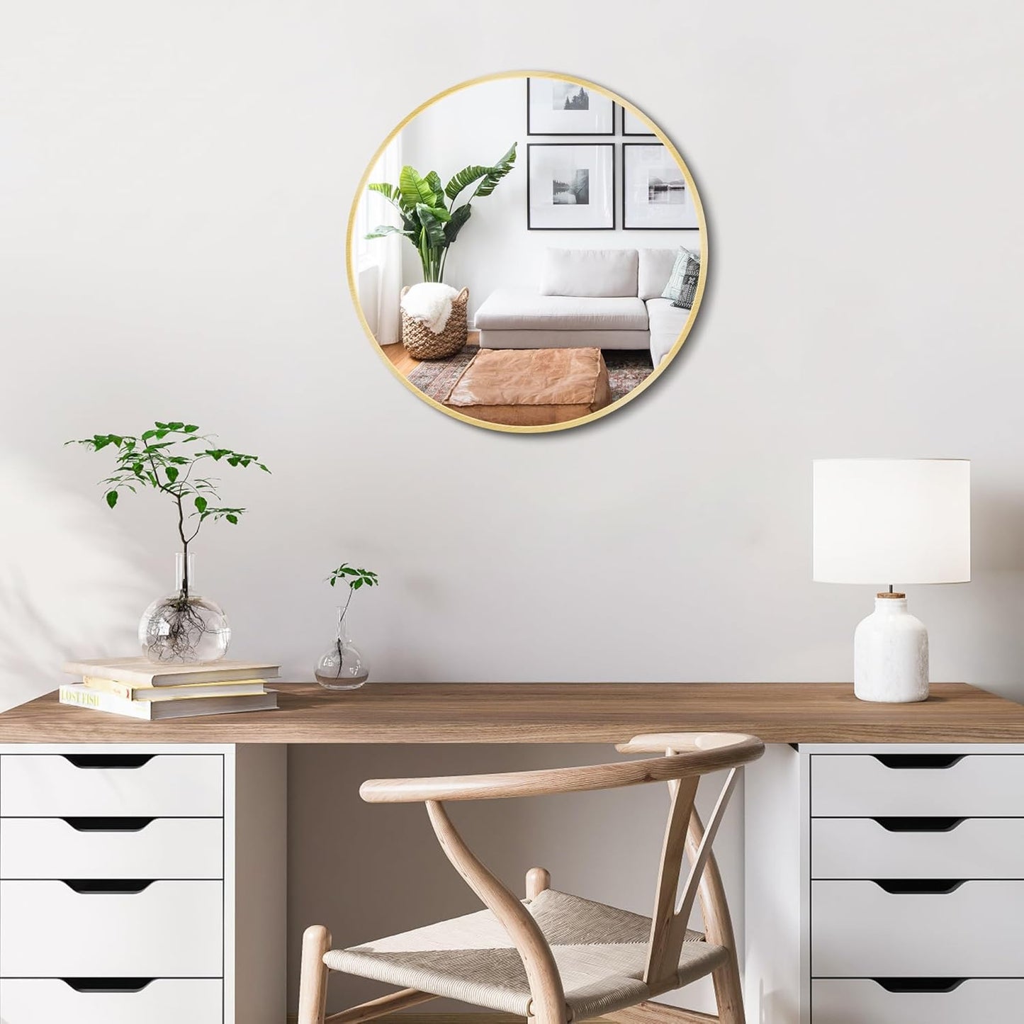 Itrue 12 Inch Small Round Decorative Wall Mirror, HD Silver-Coated Glass with Brushed Black Metal Frame, Minimalist Modern Accent Mirror for Vanity, Narrow Walls, Bathroom, Bedroom & Entryway