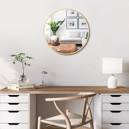 Itrue 12 Inch Small Round Decorative Wall Mirror, HD Silver-Coated Glass with Brushed Black Metal Frame, Minimalist Modern Accent Mirror for Vanity, Narrow Walls, Bathroom, Bedroom & Entryway