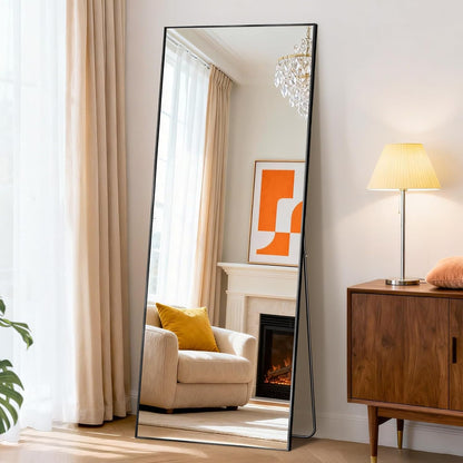 DUMOS Arched Full Length Mirror with Stand 64"x21" Floor Standing Aluminum Frame for Bedroom Body Hanging Leaning Modern Simple Home Decor Shatter-proorf Nano Glass Wall Living Room Cloakroom Black