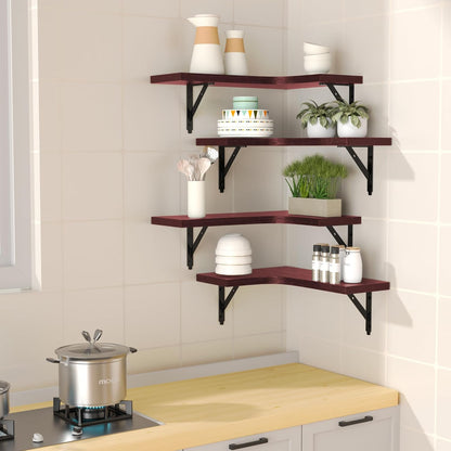 ROMGUAR CRAFT Corner Floating Shelves Wall Mounted Set of 4, Rustic Wood Storage Display Shelves for Home Decor, Bathroom, Kitchen, Bedroom, Living Room, Office (Black)