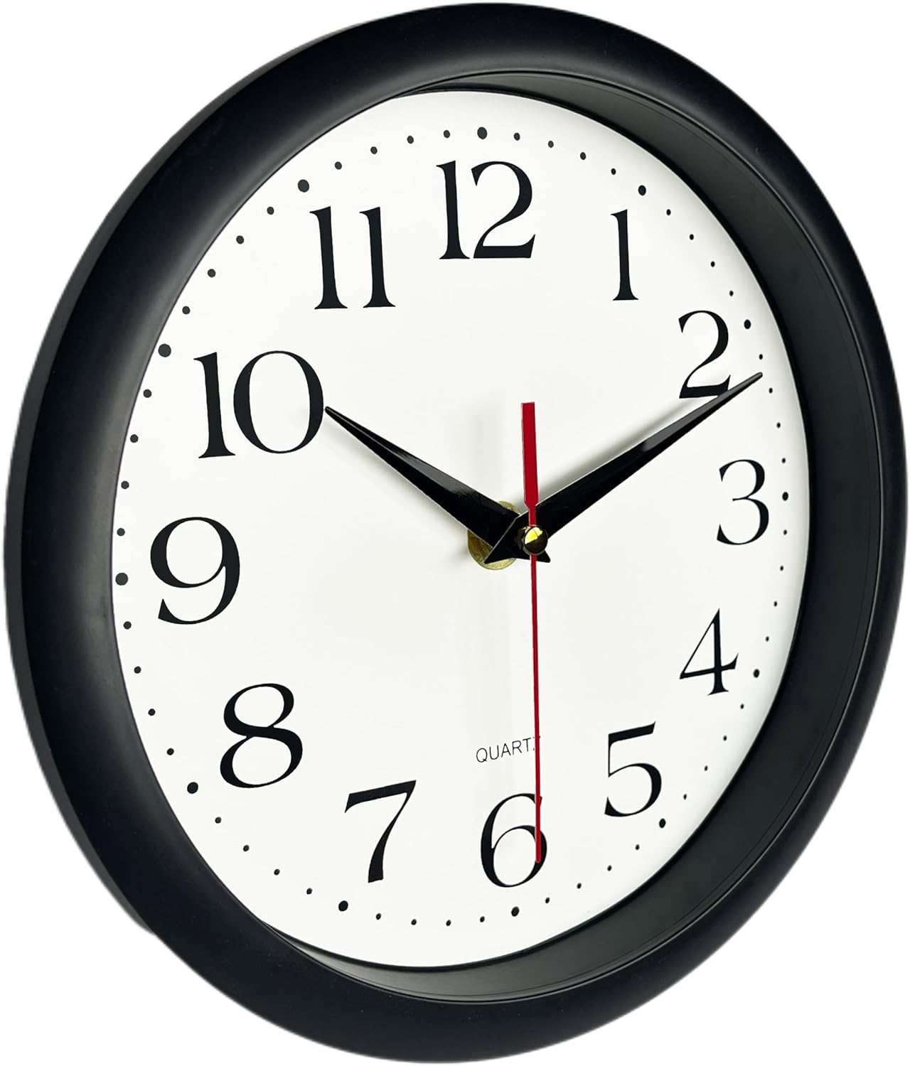 Bernhard Products Black Wall Clock Silent Non Ticking 10 Inch Quality Quartz Battery Operated Round Easy to Read Home/Office/Kitchen/Classroom/School Clock Sweep Movement