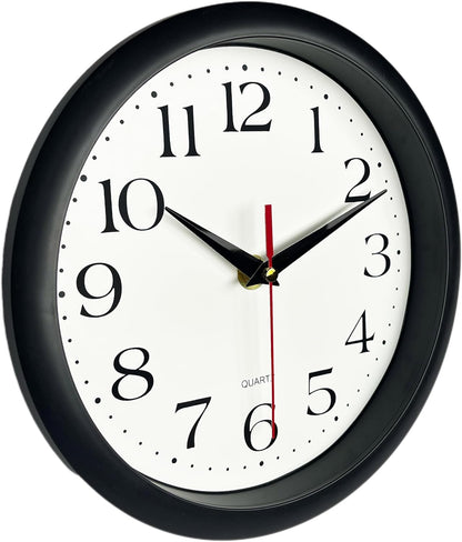 Bernhard Products Black Wall Clock Silent Non Ticking 10 Inch Quality Quartz Battery Operated Round Easy to Read Home/Office/Kitchen/Classroom/School Clock Sweep Movement