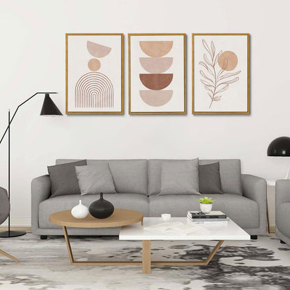 Bwodke Boho Wall Art, Framed Abstract Wall Art, Green Botanical Neutral Canvas Wall Decor, Large Mid Century Plant Pictures Set of 3, Modern Minimalist Paintings, for Bedroom Living Room Bathroom
