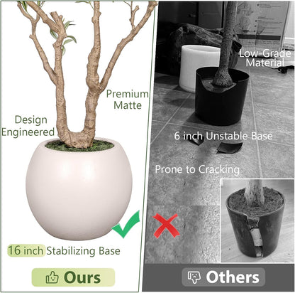 VIVATREES Olive Tree Artificial Indoor, 7FT Tall Faux Olive Tree with 16in Round White Planter, Artificial Plants with Natural Wood Trunk and Lifelike Fruits for Home Office Decor