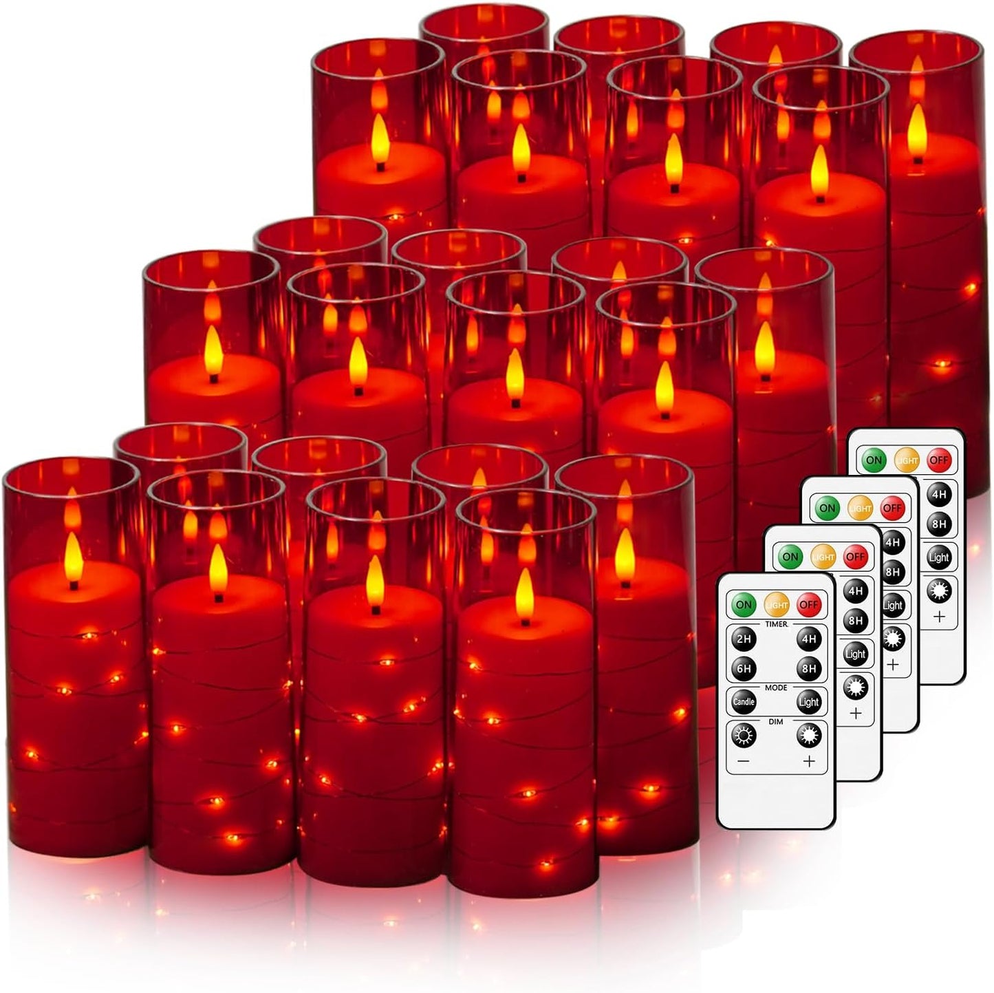 Nimiko Flickering Flameless LED Candles, 9 Pcs with Embedded Star String, Acrylic LED Pillar Candles with Remote, Suitable for Home Decoration (White)