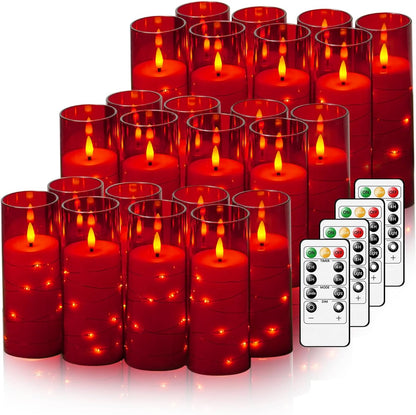 Nimiko Flickering Flameless LED Candles, 9 Pcs with Embedded Star String, Acrylic LED Pillar Candles with Remote, Suitable for Home Decoration (White)