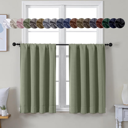 Simplebrand Ava Sage Green Blackout Curtains for Bedroom 63 Inch Length 2 Panels Set, Solid Thermal Insulated Energy Saving Rod Pocket Window Treatment Curtains Blackout Drapes, W40 x L63 Inch, Sage - Colors A