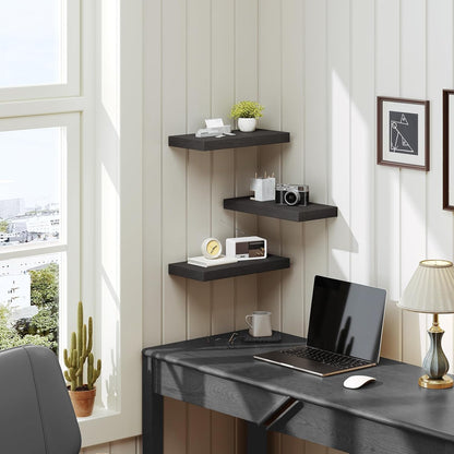 RALGEND Floating Shelves for Wall, 1.5" Thick Wall Shelf Set of 3 with Invisible Brackets, L31.5 x W7.9 Hanging Shelves Farmhouse Home Decor for Bathroom, Living Room, Bedroom, Rustic Brown 8301BJP3BF