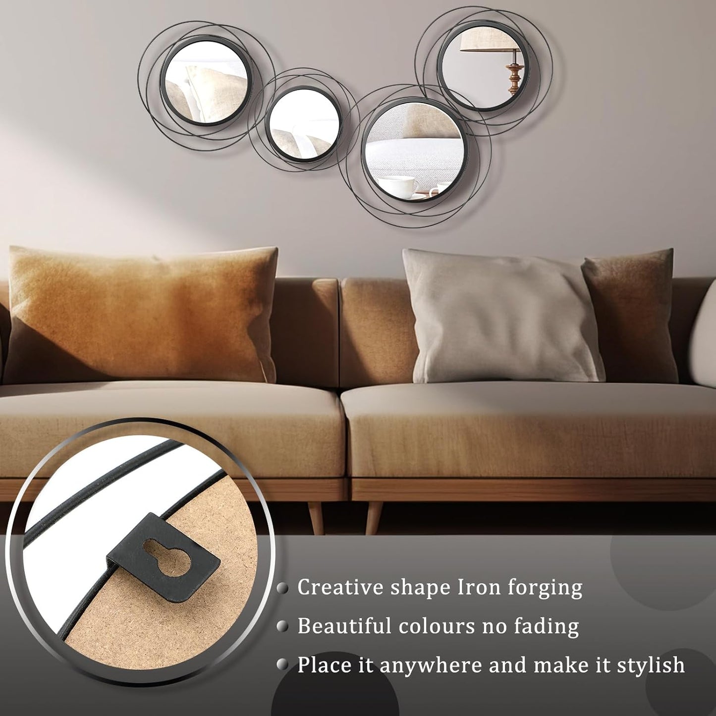 Hicarer 4 Pcs Decorative Wall Mirror Round Modern Circle Mounted Mirror Metal Wall Art Decor for Bedroom Living Room Entryway Dining Room Hallway(Gold)